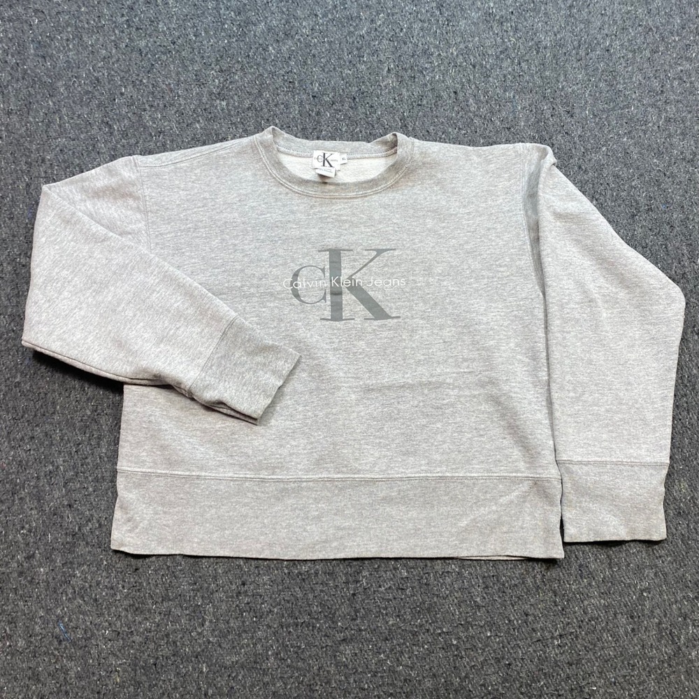 Calvin Klein Jeans Sweatshirt Sz XL Gray 90s Streetwear Boxy Logo Crew Neck USA
